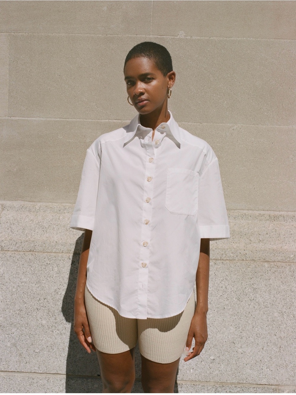 Anna Quan Classic White Short-Sleeve Cotton Shirt- XS